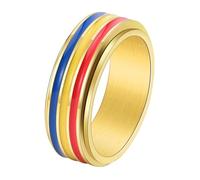 Calefee Anxiety Rings for Men, Women Promise Ring Customize Stainless Steel 8mm Wide Rainbow Band Rotatable, Size R 1/2