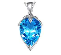 Calefee Blue Topaz Necklaces for Women, Platinum Bridal Necklaces for Wedding with Pendant Topaz 7ct and Created Diamond, Adjustable Chain 40cm and 5cm Extendsion