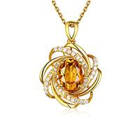 Calefee Citrine Gold Necklaces for Women, Mother Of The Bride Necklace Birthstone with Citrine 1.6ct and Created Diamond, Adjustable Chain 40cm and 5cm Extender