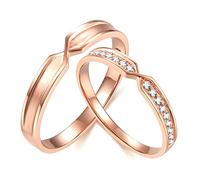 Calefee Couples Promise Rings for Him and Her Set, 14K Rose Gold Rings Solid with Real Diamond, Band Wide 3.3mm and 2.6mm, Women Size L 1/2 and Men Size X 1/2