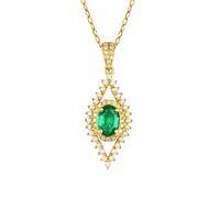 Calefee Created Emerald Necklaces for Women Gold 14k, Mother Of The Bride Necklace Birthstone with Created Emerald 0.7ct and Created Diamond, Adjustable Chain 40cm and 5cm Extendsion