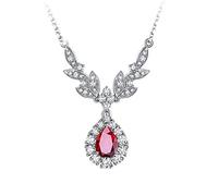 Calefee Created Ruby Necklace for Women, Platinum Bridal Necklaces for Wedding with Pendant Created Ruby 0.7ct and Created Diamond, Adjustable Chain 40cm and 5cm Extendsion