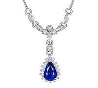 Calefee Created Sapphire Necklace for Women White Gold 14k, Womens Birthstone Necklace September with Created Sapphire 1ct and Moissanite, Adjustable Chain 16in and 2in Extender