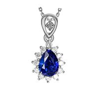 Calefee Created Sapphire Necklace for Women White Gold 9k, September Birthstone Necklaces for Women with Created Sapphire 1.1ct and Created Diamond