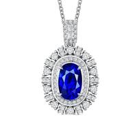 Calefee Created Sapphire Necklace for Women White Gold 9k, Womens Birthstone Necklace September with Created Sapphire 1.65ct and Created Diamond