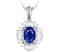 Calefee Created Sapphire Necklace White Gold 14k, September Birthstone Necklaces for Women with Created Sapphire 1ct and Created Diamond, Adjustable Chain 40cm and 5cm Extendsion