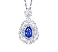 Calefee Created Sapphire Necklace White Gold 18k, September Birthstone Necklaces for Bride with Created Sapphire 1.3ct and Moissanite, Adjustable Chain 40cm and 5cm Extender