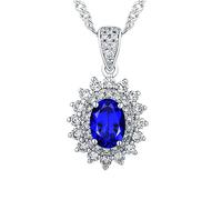 Calefee Created Sapphire Necklaces for Women White Gold 14k, September Birthstone Necklaces for Bride with Created Sapphire 1.2ct and Moissanite