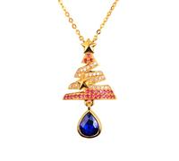 Calefee Created Sapphire Necklaces Gold 18k, Mother Of The Bride Necklace Birthstone with Created Sapphire 0.6ct and Created Ruby, Moissanite, Adjustable Chain 16in and 2in Extender
