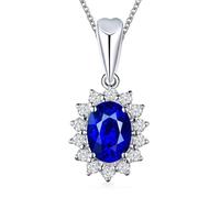 Calefee Created Sapphire Necklaces White Gold 14k, September Birthstone Necklace for Bride with Created Sapphire 1ct and Created Diamond, Adjustable Chain 40cm and 5cm Extendsion