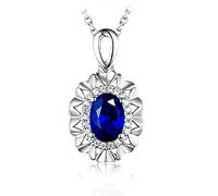 Calefee Created Sapphire Necklaces White Gold 14k, September Birthstone Necklace for Women with Created Sapphire 1ct and Created Diamond, Adjustable Chain 16in and 2in Extender