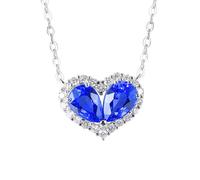 Calefee Created Sapphire Necklaces White Gold 14k, September Birthstone Necklaces for Women with Created Sapphire 1.2ct and Created Diamond, Adjustable Chain 16in and 2in Extendsion