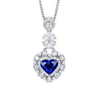 Calefee Created Sapphire Necklaces White Gold 18k, Womens September Birthstone Necklace with Created Sapphire 1.3ct and Created Diamond, Adjustable Chain 16in and 2in Extender