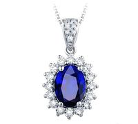 Calefee Created Sapphire Necklaces White Gold 9k, September Birthstone Necklace for Women with Created Sapphire 1.5ct and Moissanite, Adjustable Chain 16in and 2in Extendsion