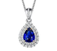 Calefee Created Sapphire Necklaces White Gold 9k, September Birthstone Necklaces for Women with Created Sapphire 1.1ct and Created Diamond, Adjustable Chain 40cm and 5cm Extendsion