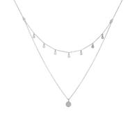 Calefee Double Layer Necklaces for Women, Adjustable Choker Necklaces 9k White Gold Coin Pendant with Lab Created Diamond, 40+5cm