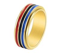 Calefee Fidget Anxiety Rings for Women, Engraved Promise Rings Men Stainless Steel Rainbow Band Rotatable 8mm Wide, Size P 1/2