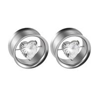 Calefee Flesh Tunnels 00, Ear Gauges Stainless Steel with Heart Shaped Zirconia, Piercing Jewelry Ear Plugs for Men 10mm, 2pcs