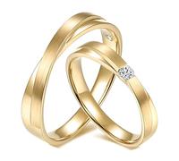 Calefee His and Hers Matching Rings Sets, 9k Yellow Gold Anniversary Rings with Real Diamond, Band Wide 4mm and 3.5mm, Women Size R 1/2 and Men Size P 1/2