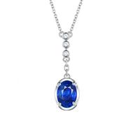 Calefee Lab Created Blue Sapphire Necklace, Platinum Bridal Necklaces for Wedding with Created sapphire 0.7ct and Moissanite, Adjustable Chain 16in and 2in Extender