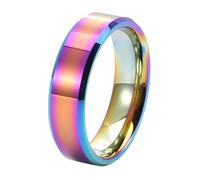 Calefee Lgbt Rings for Women, Promise Ring for Men Tungsten Rainbow Band Wide 6mm with Beveled Edge, Size L 1/2