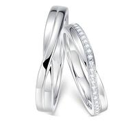 Calefee Matching Wedding Rings Set for Couples, 9k White Gold Engagement Rings with Moissanite, Women Size P 1/2 and Men Size R 1/2