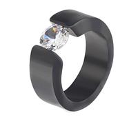 Calefee Men Rings Stainless Steel, Wedding Ring for Women 8mm Wide Black Brushed Band with Enamel, Size P 1/2