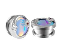 Calefee Mens Ear Gauges 5/8, Stainless Steel Ear Plugs Screw Back Sun and Moon Shaped with Zirconia, Body Piercing Jewelry for Women 16mm, 2pcs
