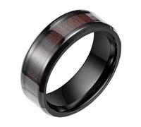 Calefee Mens Wedding Ring, Personalized Rings for Men Stainless Steel 8mm Wide Black Band Inlay Wood, Size R 1/2