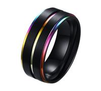 Calefee Promise Ring for Men, Personalized Ring for Men Stainless Steel 8mm Wide Brushed Band with Rainbow Groove, Size T 1/2