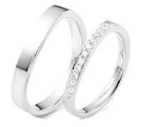 Calefee Promise Ring Set for Couples, 9k White Gold Wedding Rings with Natural Diamond, Band Wide 3.1mm and 2.1mm, Women Size P 1/2 and Men Size R 1/2