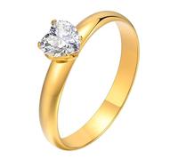 Calefee Promise Rings for Her, Stainless Steel Rings for Women 3mm Wide Gold Band with Heart Cubic Zirconia, Size L 1/2