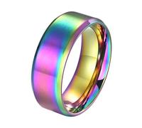 Calefee Rainbow Rings for Men, Women Promise Ring Personalized Stainless Steel 8mm Wide Brushed with Beveled Edge Colorful, Size L 1/2