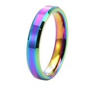 Calefee Rainbow Rings for Women, Engraved Promise Rings Tungsten Carbide Colorful Band Wide 4mm with Beveled Edge, Size X 1/2
