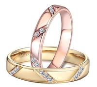 Calefee Rings for Couples Set, Promise Rings Gold 9k with Diamond Comfort Fit, Women Size R 1/2 and Men Size P 1/2