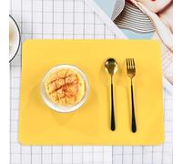 Calefee Silicone Placemats Set of 6, Dinner Placemats Wipeable Yellow Rectangle Shaped, Place Mats Indoor 40x30cm
