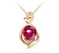 Calefee Tourmaline Necklace Pendant, 9K Rose Gold Necklaces for Women Simple with Tourmaline 1.65ct and Moissanite, Adjustable Chain 16in and 2in Extender