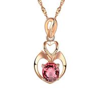 Calefee Tourmaline Necklaces Pendant, 9K Rose Gold Necklaces for Women Simple with Tourmaline 0.65ct, Adjustable Chain 16in and 2in Extender