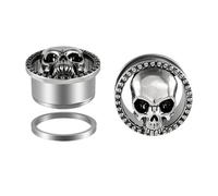 Calefee Tunnels for Ears 1 inch, Stainless Steel Ear Plugs Gothic with Punk Skull, Piercing Earring Gauges for Women 25mm, 2pcs