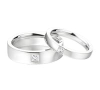 Calefee Wedding Ring Band Sets for Him and Her, 9k White Gold Rings Band Solid with Real Diamond, Wide 5mm and 2.8mm, Women Size R 1/2 and Men Size P 1/2