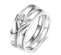 Calefee Wedding Ring for Men and Women Set, 14K White Gold Rings Band Solid with Moissanite, Band Wide 4.6mm and 3.7mm, Women Size L 1/2 and Men Size P 1/2