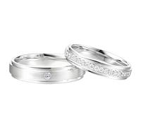 Calefee Wedding Ring for Men and Women Set, Anniversary Rings White Gold 14k with Natural Diamond, Band Wide 4.5mm and 3.9mm, Women Size R 1/2 and Men Size P 1/2