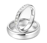 Calefee Wedding Rings Set for Him and Her, 14K White Gold Rings Band Solid with Moissanite, Band Wide 4.6mm and 3.2mm, Women Size J 1/2 and Men Size N 1/2