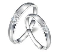 Calefee Wedding Rings Set for Him and Her, 9k White Gold Engagement Rings with Real Diamond, Women Size R 1/2 and Men Size P 1/2