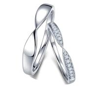 Calefee Wedding Rings Sets for Couples, 9k White Gold Band Rings with Natural Diamond Comfort Fit, Women Size P 1/2 and Men Size R 1/2