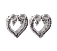 Calefee Womens Gauges 5/8, Stainless Steel Ear Tunnels Gothic Heart Shaped with Retro Skull, Piercing Jewelry Ear Plugs for Men 16mm, 2pcs