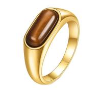 Calefee Womens Wedding Ring, Custom Ring for Men Stainless Steel 8mm Wide Gold Band with Brown Stone, Size T 1/2