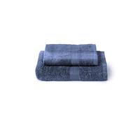 Caleffi Cotton Bidet and Face Towel Set, Wash-resistant Towels, Includes 1 Face Towel 55 x 100 cm and 1 Guest Bidet Towel 40 x 60 cm, 2 Piece Towels, Indigo