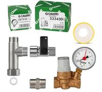 CALEFFI Micro Angled Seat Pressure Regulator 3/8 Inch to 80 °C, Pressure Control Range Output Side 0.8 to 4 Bar (Mounting Set)