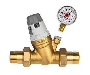 Caleffi Water Pressure Regulator 1/2 Inch DN15 Pressure Reducer for Water with able Cartridge and Pressure Gauge, Pressure Reducing Valve, Pressure Regulator 535041, Multi-Coloured